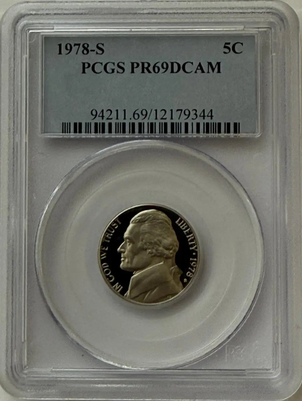 1978-S Jefferson Nickel PCGS PR69DCAM – Deep Cameo Near-Perfect Proof Coin Heritage Pastime