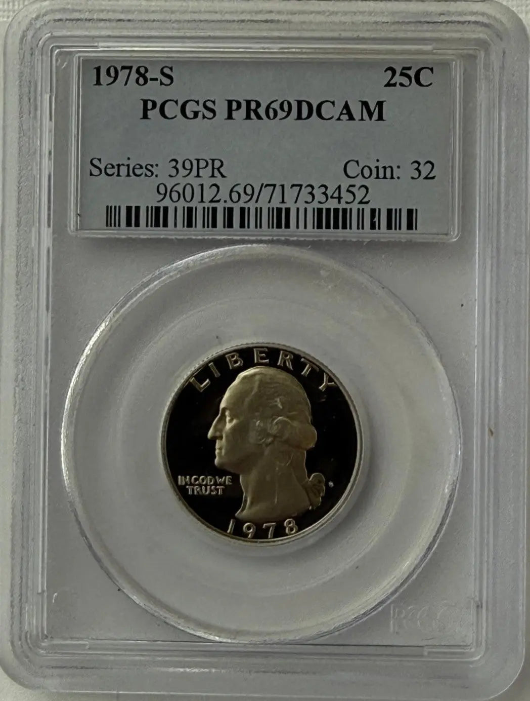 1978-S Washington Quarter Proof – PCGS PR69 DCAM (Series 39PR Coin 32) | Near-Perfect Deep Cameo Heritage Pastime