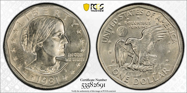 1981-P Susan B. Anthony Dollar – PCGS MS63 | Brilliant Uncirculated Key Date Issue Heritage Pastime