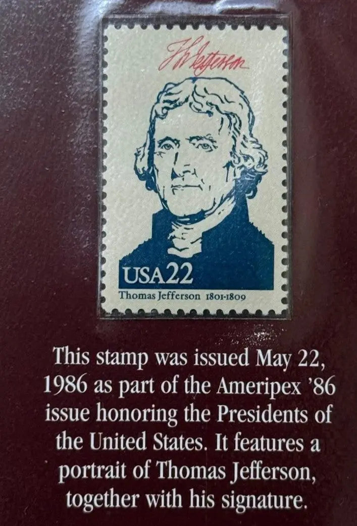 1986 U.S. 22¢ Thomas Jefferson Stamp – Ameripex ’86 Issue with Signature Heritage Pastime