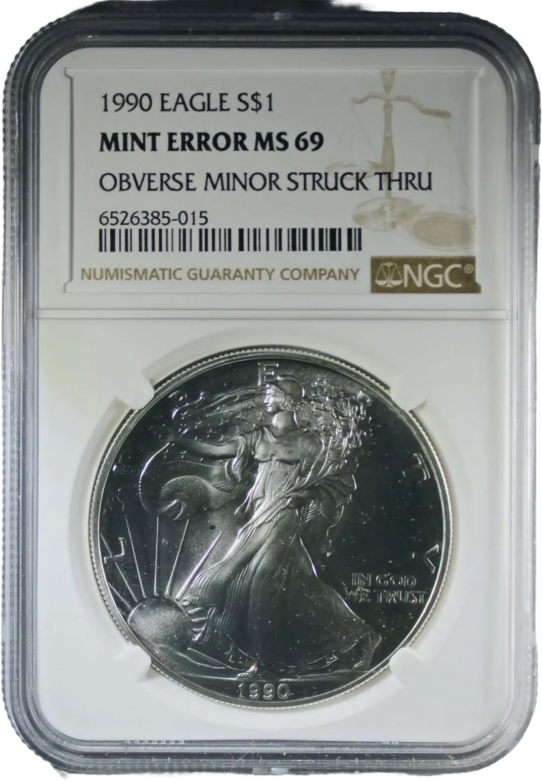1990 American Silver Eagle MS69 NGC – Obverse Struck-Through Mint Error Coin Hub