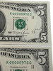 1995 3 DIGIT LOW SERIAL NUMBER 974 $5 Dollar Bills FANCY K00000927C~3 CONSECUTIVE Heritage Pastime