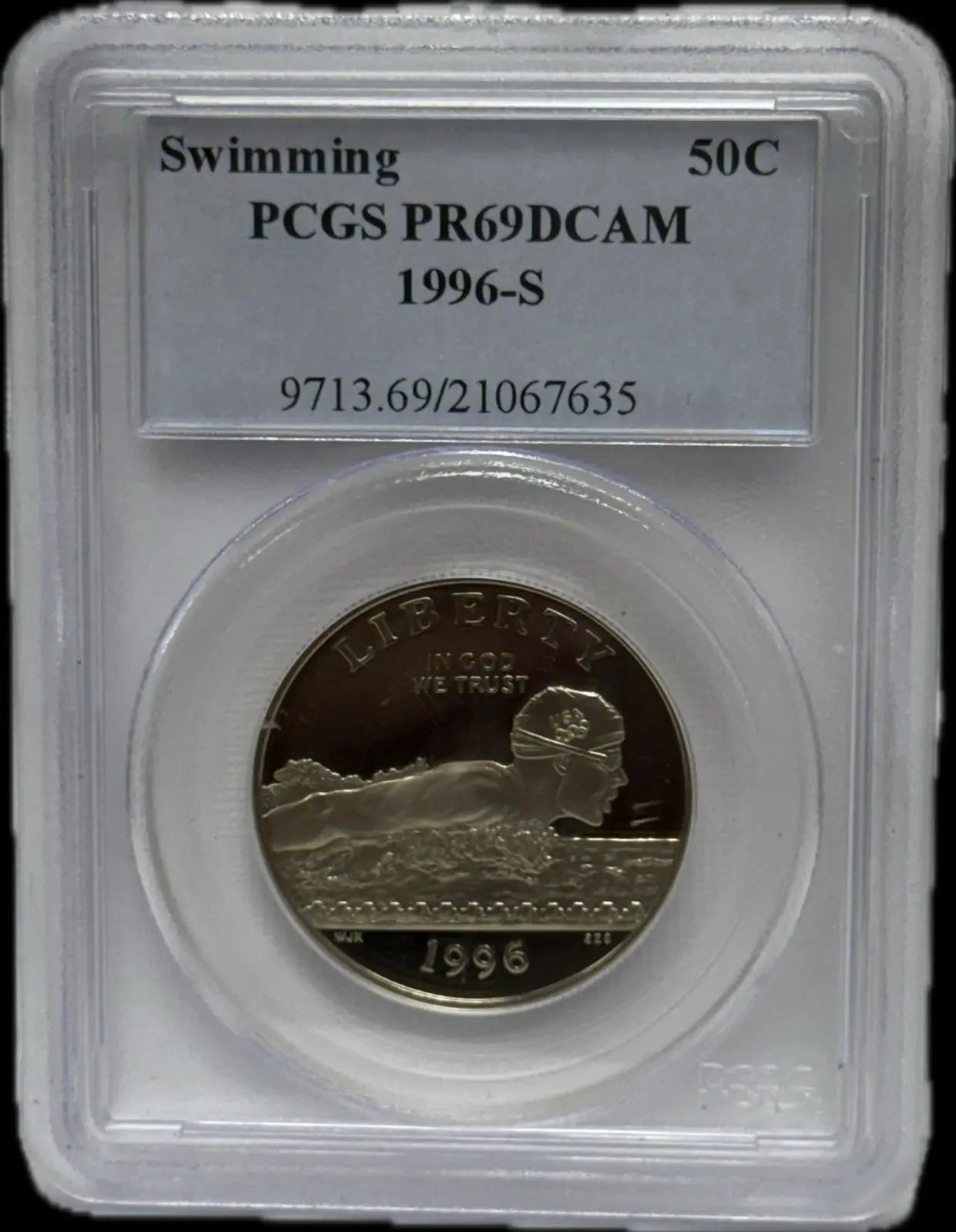 1996-S PCGS PR69 DCAM Swimming Half Dollar – Stunning Deep Cameo Finish, High Grade Heritage Pastime