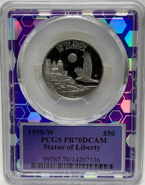 1998-W $50 PCGS PR70 DCAM Statue of Liberty Platinum Eagle – Perfect, Rare Proof with Deep Cameo Finish Heritage Pastime
