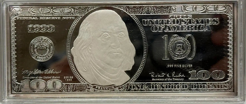 1999 $100 Franklin 1/4 Pound (4oz) Silver Proof – Rare and Collectible American Silver Coin Heritage Pastime