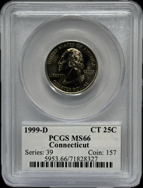 1999-D Connecticut Quarter PCGS MS66 – Beautifully Preserved State Quarter in Mint State Heritage Pastime