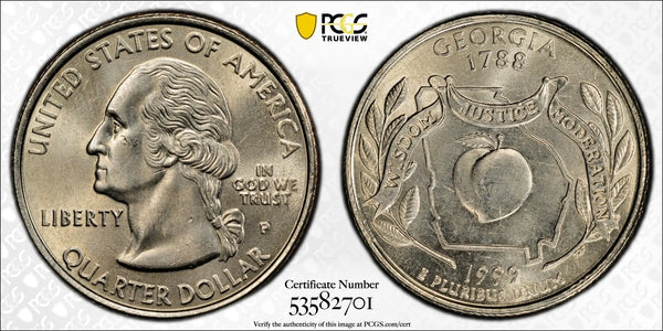 1999-P Georgia State Quarter – PCGS MS64 | First-Year Statehood Quarter Issue Heritage Pastime