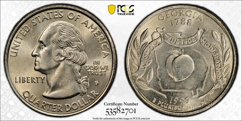 1999-P Georgia State Quarter – PCGS MS64 | First-Year Statehood Quarter Issue Heritage Pastime