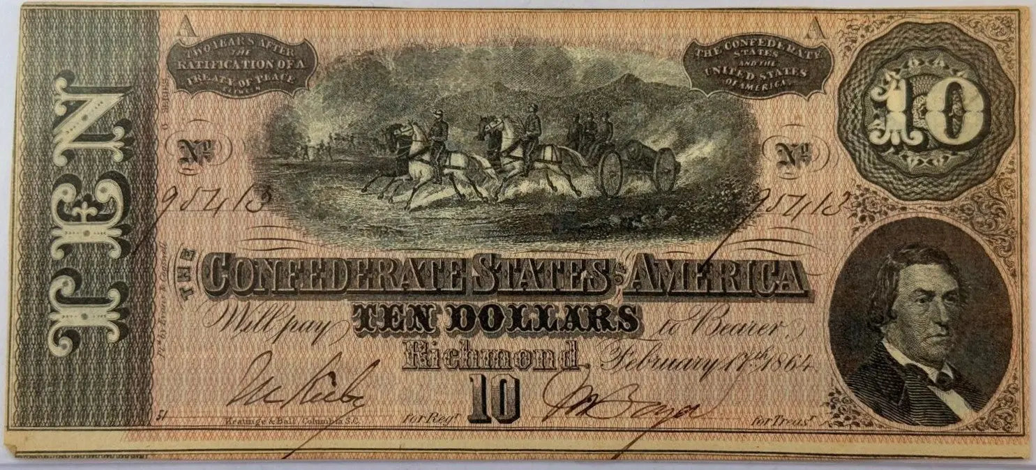 2 1864 Confederate States of America $10 Notes – Consecutive Serial Numbers | Civil War Currency Heritage Pastime