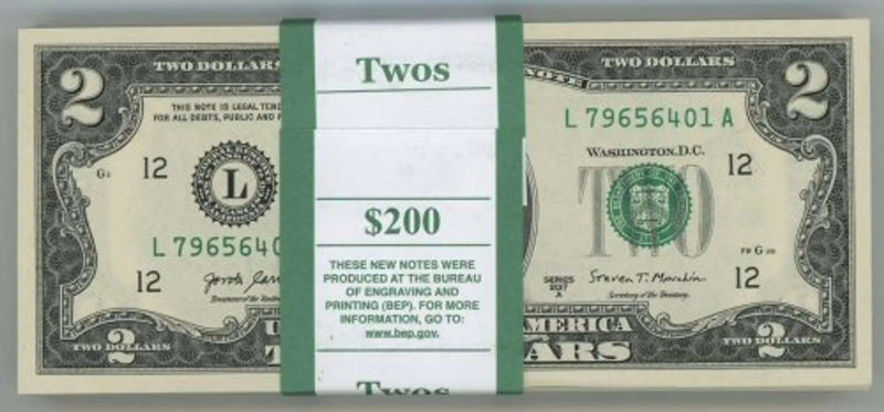 $200 Pack of 2017-A Series $2 Bills in Sequence (L) Superb Gem CU Heritage Pastime