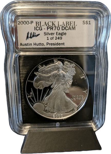 2000 P Silver Eagle Proof – Austin Hutto Signed Black Label Edition - American Coinage Heritage Pastime