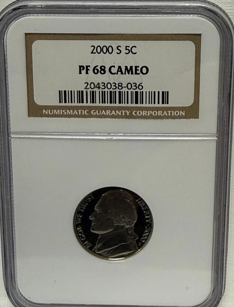 2000-S Jefferson Nickel 5¢ PF68 Cameo – San Francisco Mint Proof – Gem High-Grade Coin Heritage Pastime