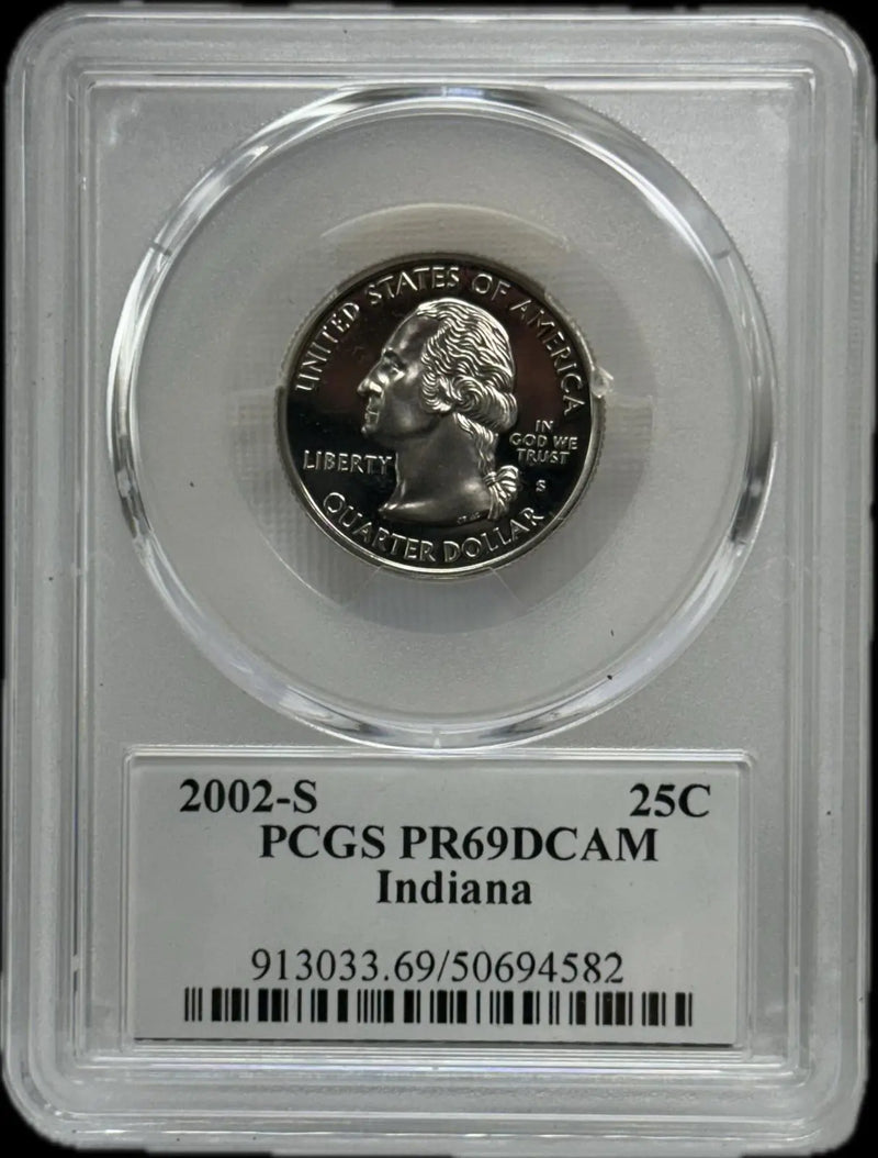 2002-S 25C PCGS PR69 DCAM Indiana – Rare, Near-Perfect Proof Coin Heritage Pastime