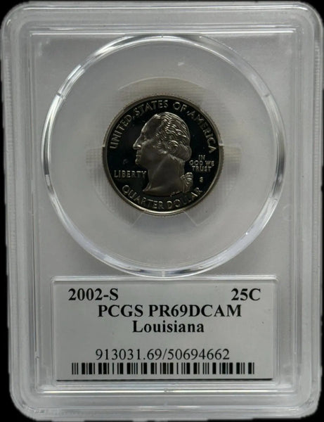 2002-S 25C PCGS PR69 DCAM Louisiana – Rare, Near-Perfect Proof Coin Heritage Pastime