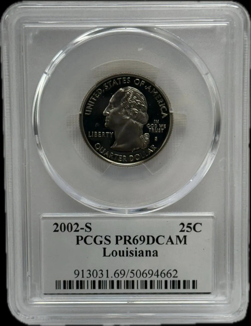 2002-S 25C PCGS PR69 DCAM Louisiana – Rare, Near-Perfect Proof Coin Heritage Pastime
