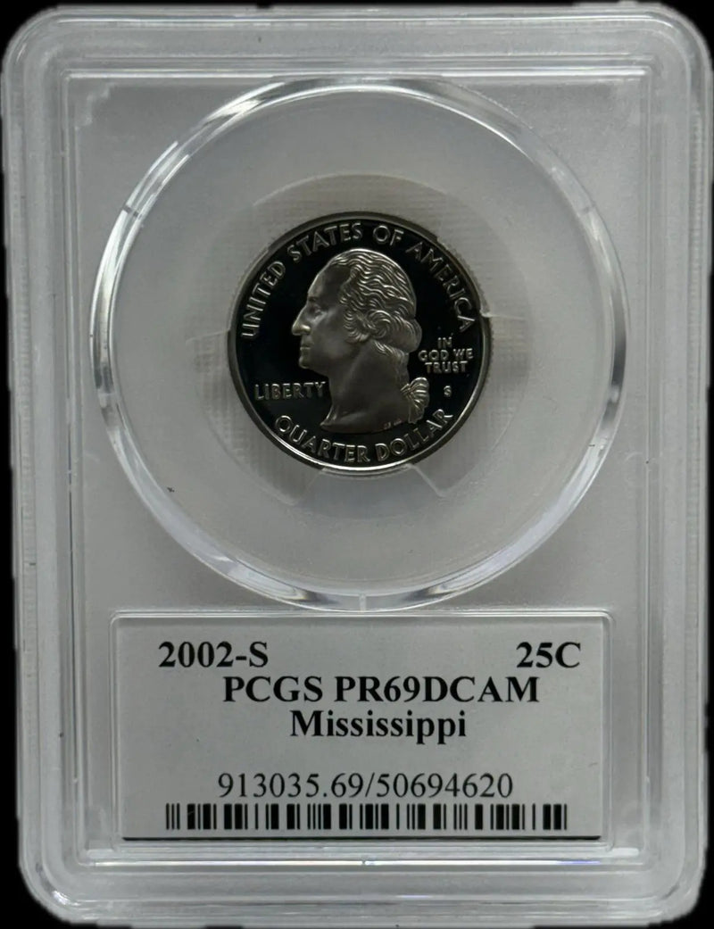 2002-S 25C PCGS PR69 DCAM Mississippi – Rare, Near-Perfect Proof Coin Heritage Pastime
