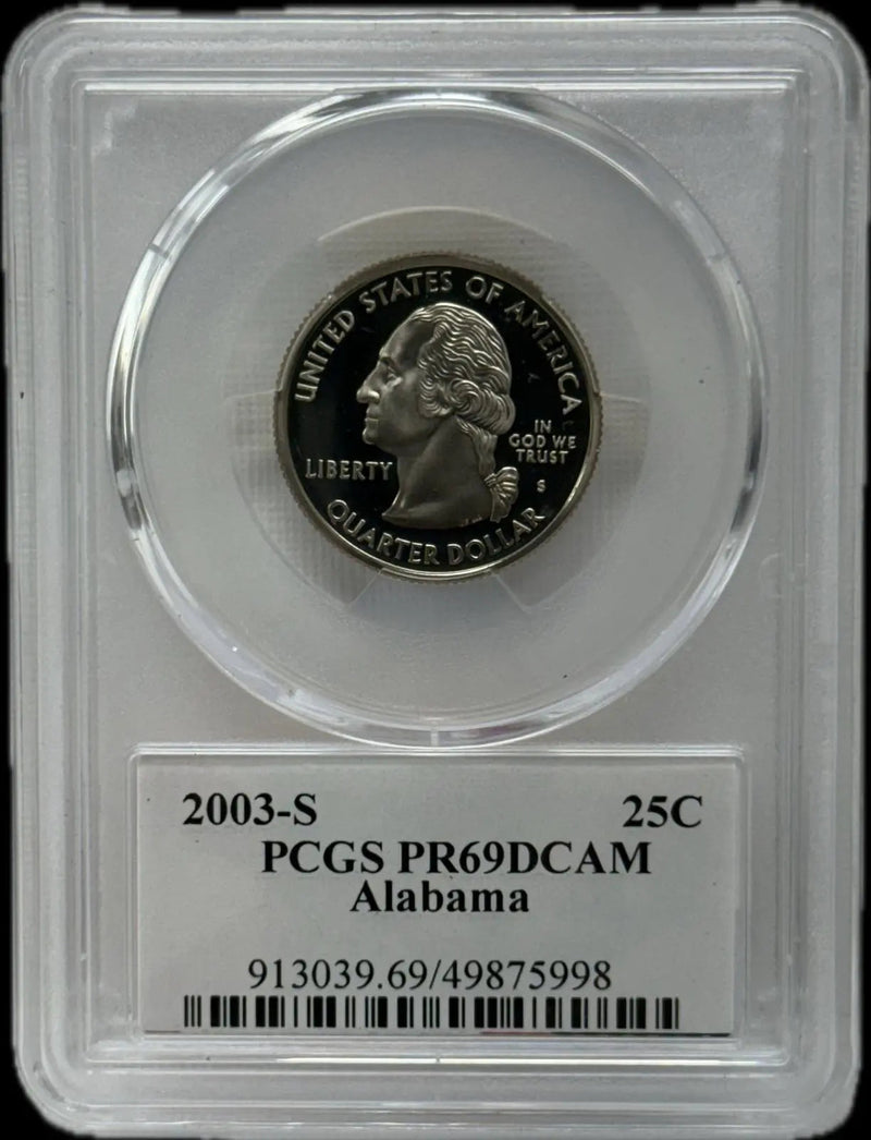 2003-S 25C PCGS PR69 DCAM Alabama – Rare, Near-Perfect Proof Coin Heritage Pastime