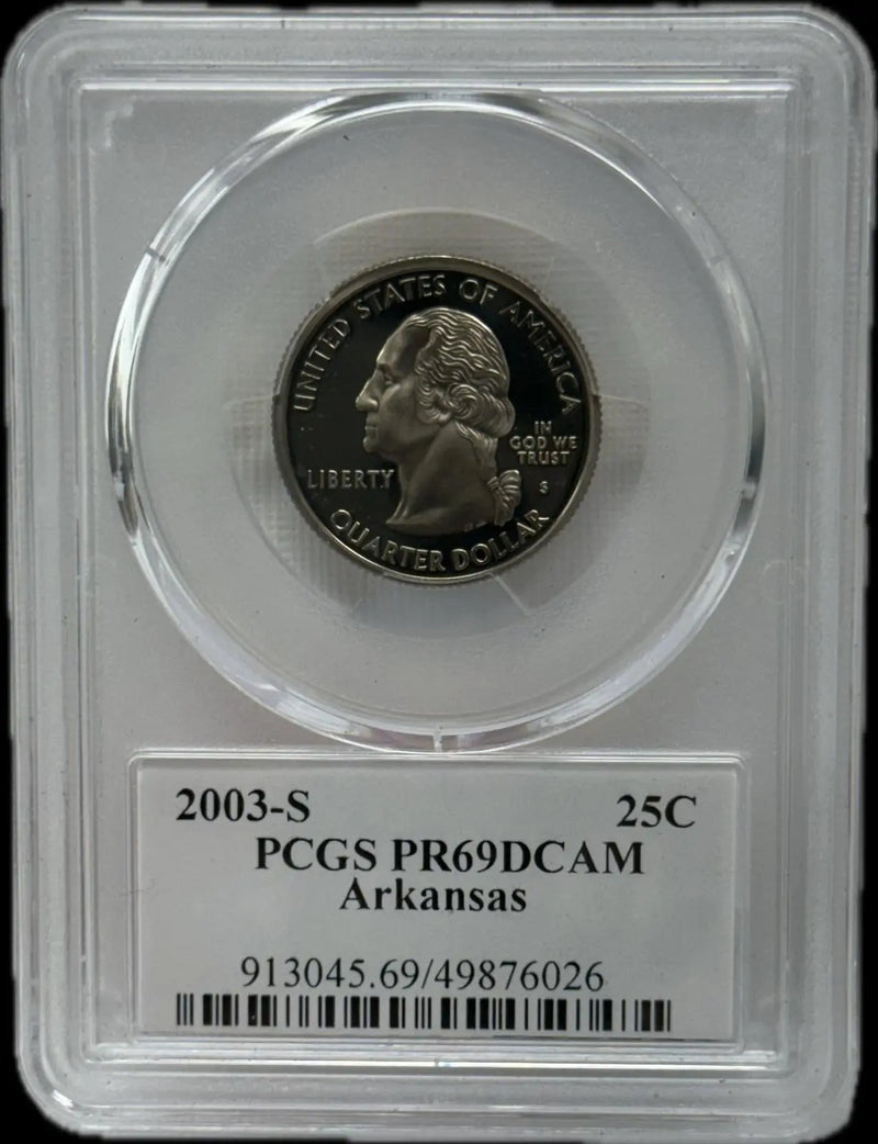 2003-S 25C PCGS PR69 DCAM Arkansas – Rare, Near-Perfect Proof Coin Heritage Pastime