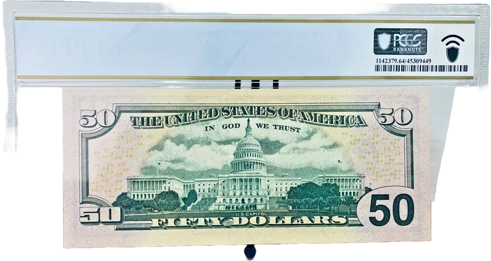 2004 $50 FRN PCGS 64PPQ Fancy PARTIAL REVERSE LADDER BOOKEND Serial #EG00432100A Coin Hub