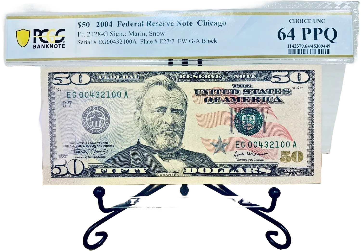 2004 $50 FRN PCGS 64PPQ Fancy PARTIAL REVERSE LADDER BOOKEND Serial #EG00432100A Coin Hub