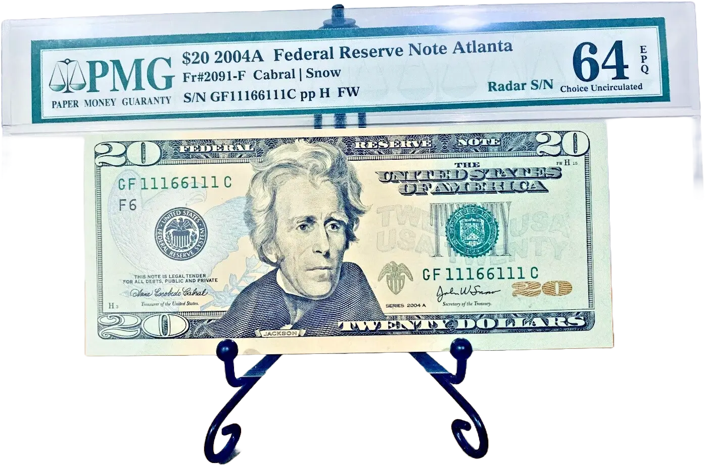 2004-A $20 FRN PMG 64EPQ BINARY RADAR ROTATOR TRINARY BOOKEND #GF11166111C Coin Hub