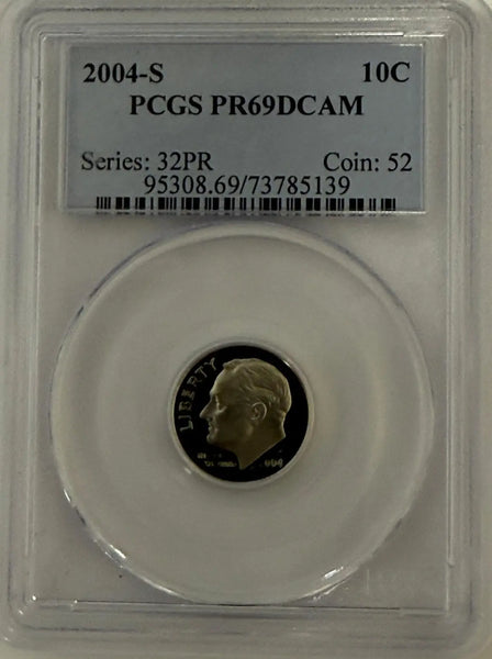 2004-S Roosevelt Dime PCGS PR69DCAM – Deep Cameo Proof | Series 32PR Coin #52 Heritage Pastime
