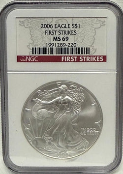 2006 Eagle $1 MS69 First Strkes2006 Silver Eagle $1 MS69 First Strikes – Early Release, High-Grade Condition