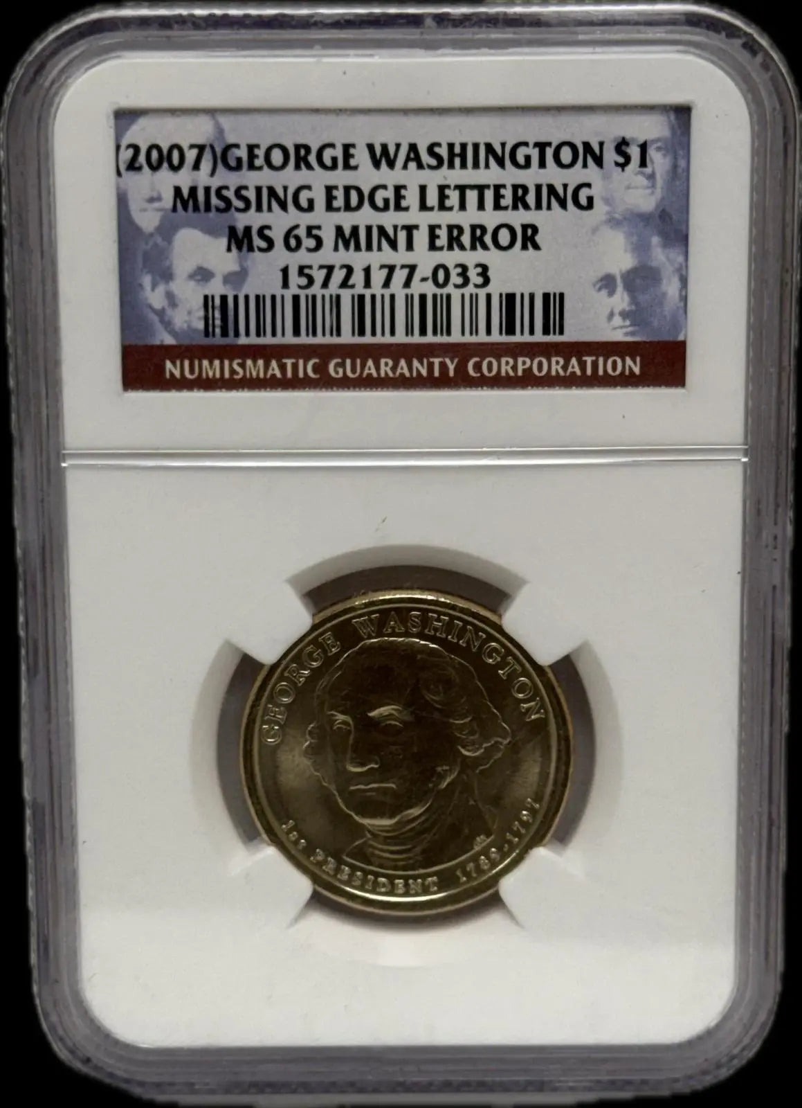 2007-S George Washington $1 Missing Edge Lettering MS65 – Rare Mint Error Coin Hub