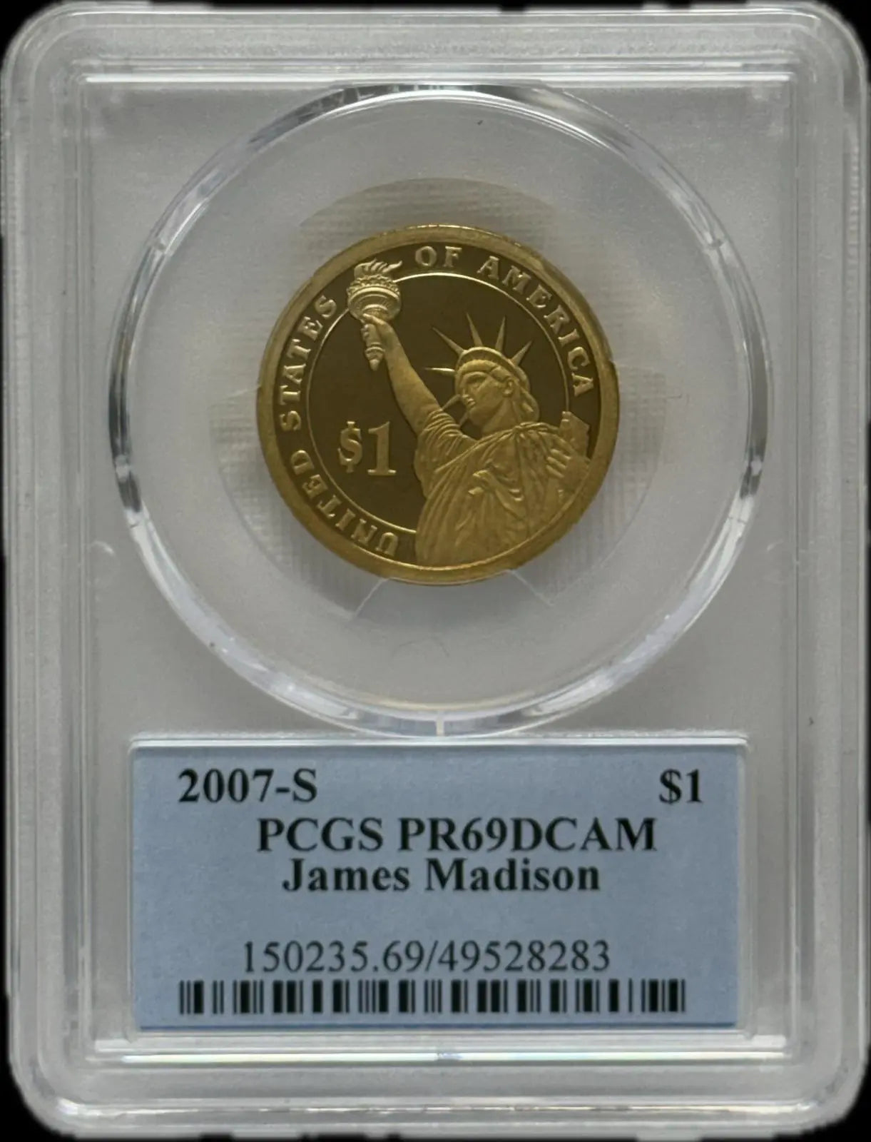 2007-S James Madison $1 PCGS PR69 DCAM – Exceptional Deep Cameo Proof Coin Heritage Pastime