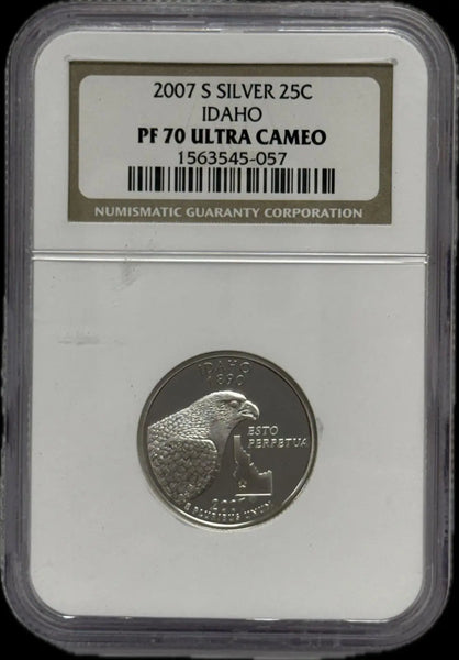 2007-S Silver Idaho Quarter – PF70 Ultra Cameo – Pristine Proof, Limited Edition Heritage Pastime