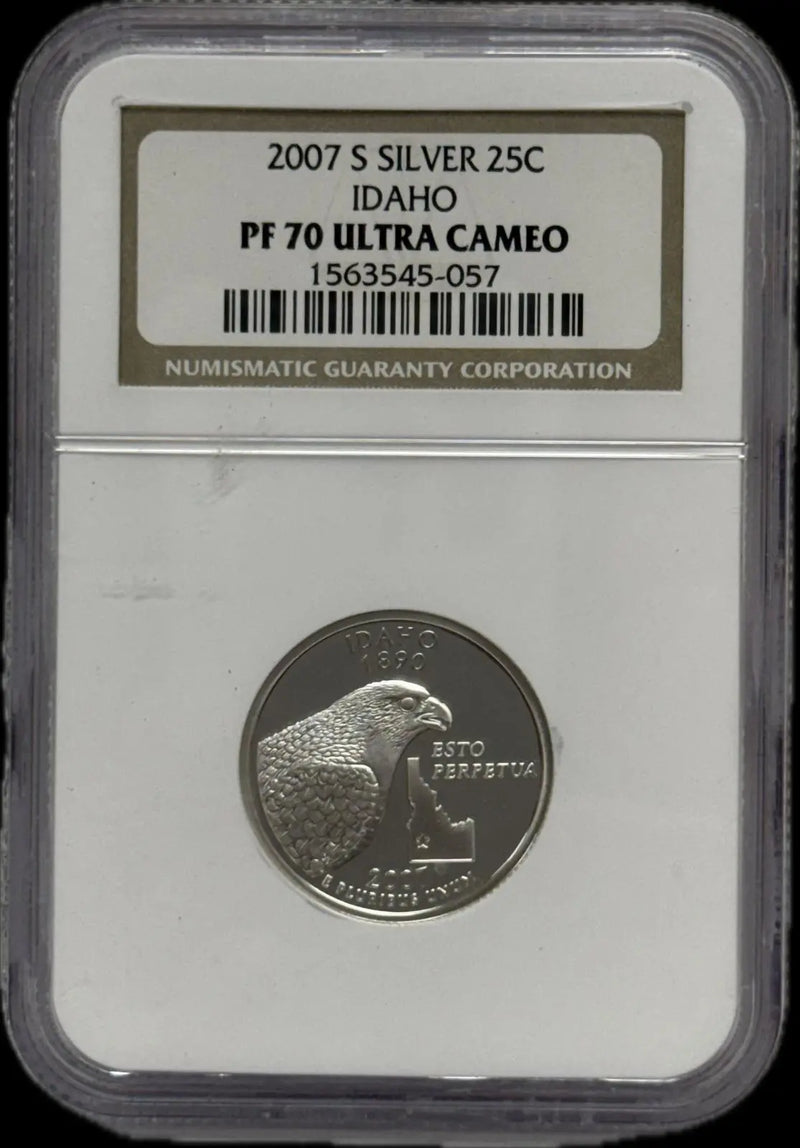 2007-S Silver Idaho Quarter – PF70 Ultra Cameo – Pristine Proof, Limited Edition Heritage Pastime