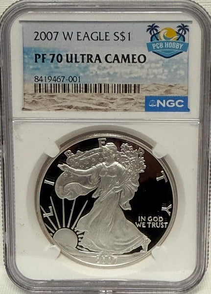 2007-W Silver Eagle $1 PF70 Ultra Cameo – Perfect Proof with Stunning Contrast Heritage Pastime