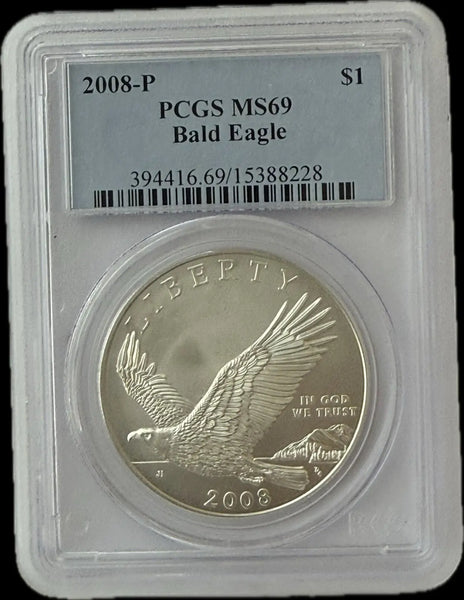 2008-P American Silver Eagle $1 – PCGS PR69 – Bald Eagle Heritage Pastime