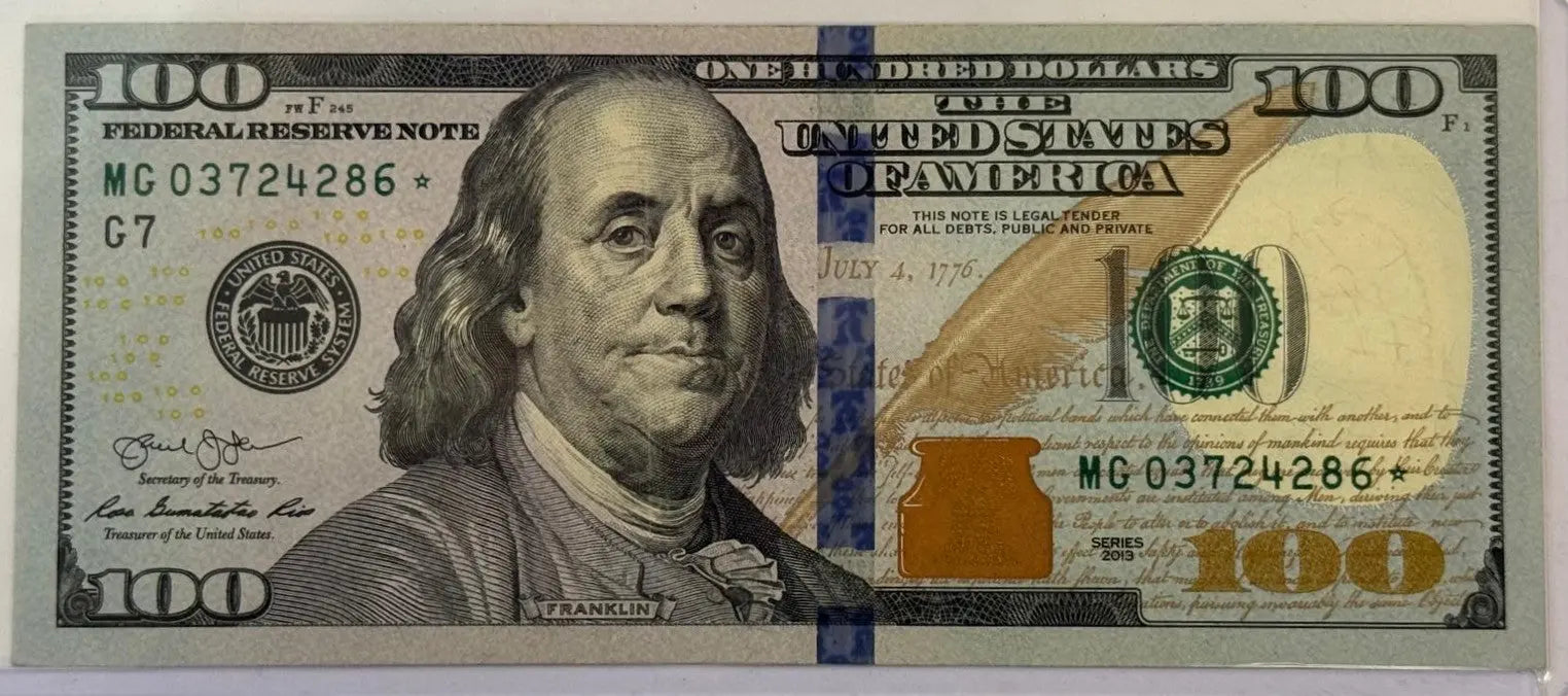 2013 $100 Federal Reserve STAR Note – Benjamin Franklin – Replacement Note Heritage Pastime