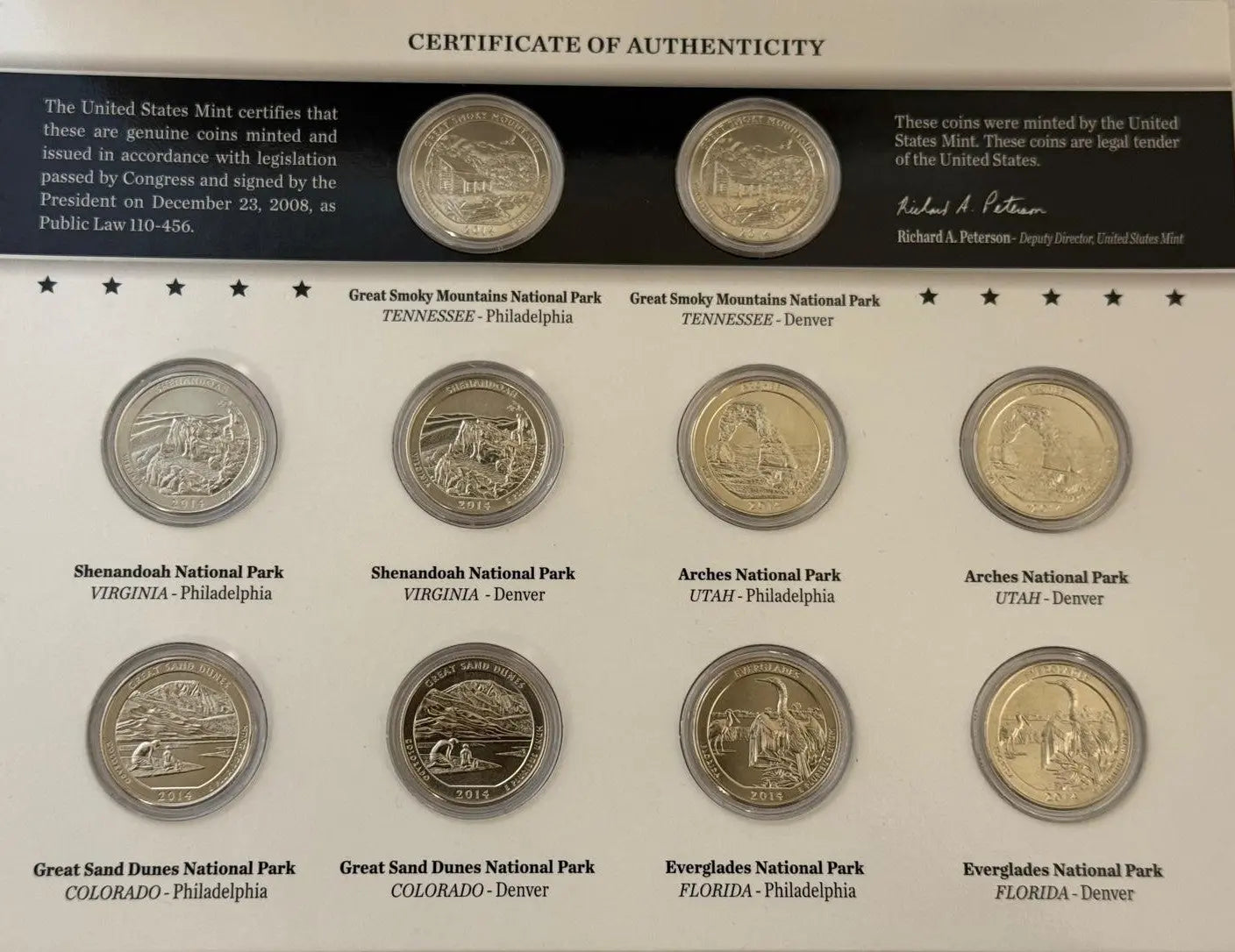 2014 America the Beautiful Quarters Uncirculated Set – Complete Collection Coins Heritage Pastime