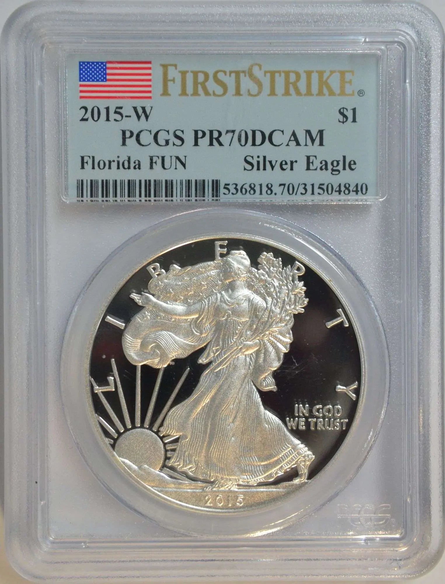 2015-W Silver Eagle $1 Gem Proof PR70DCAM – Florida FUN Show Edition, Flawless and Stunning Coin Hub
