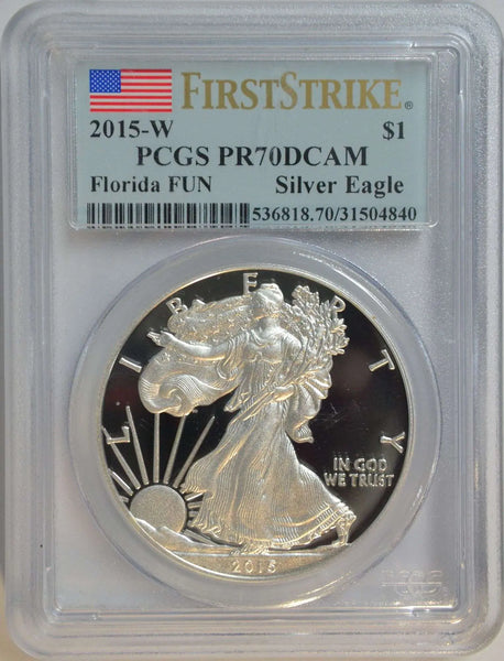 2015-W Silver Eagle $1 Gem Proof PR70DCAM – Florida FUN Show Edition, Flawless and Stunning Heritage Pastime