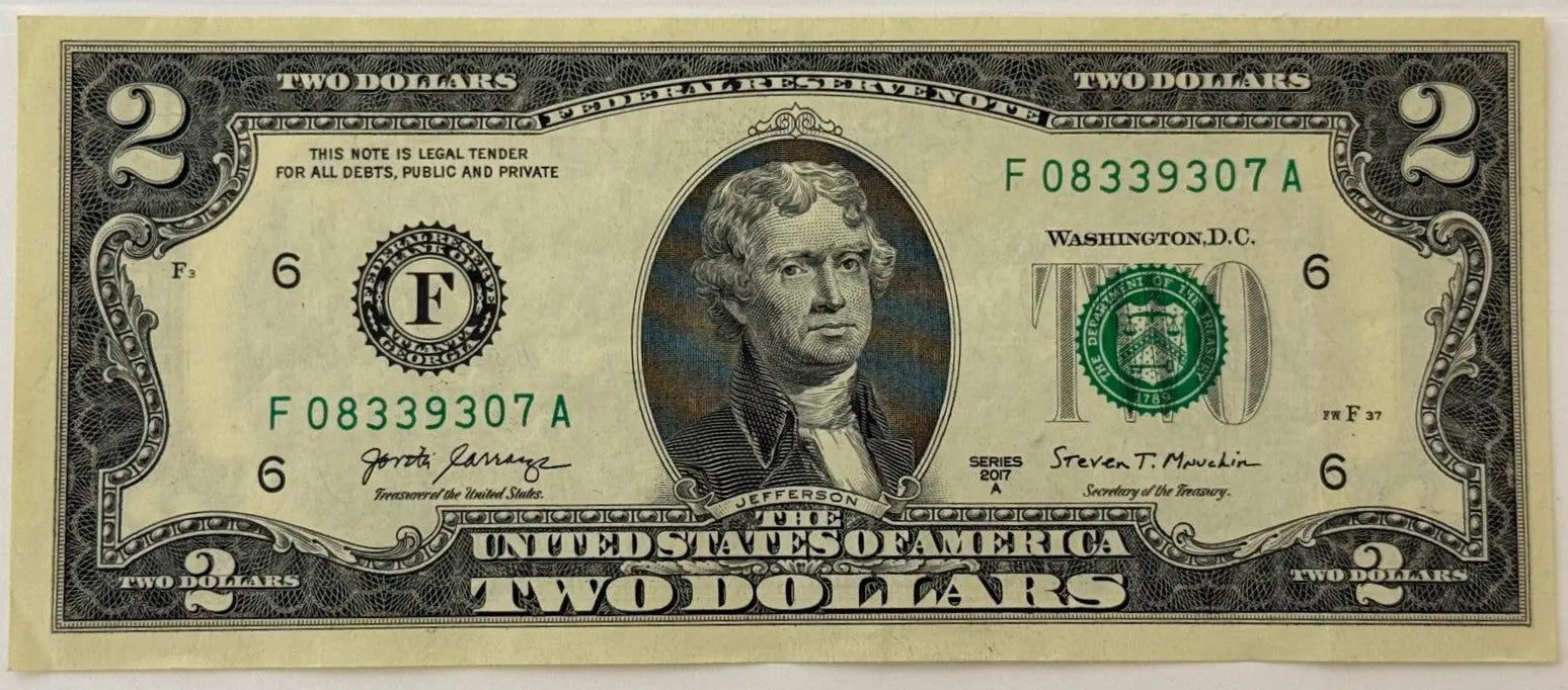 2017 $2 Federal Reserve Note – Thomas Jefferson – Declaration of Independence Reverse Heritage Pastime