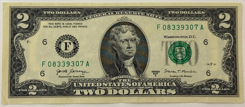 2017 $2 Federal Reserve Note – Thomas Jefferson – Declaration of Independence Reverse Heritage Pastime