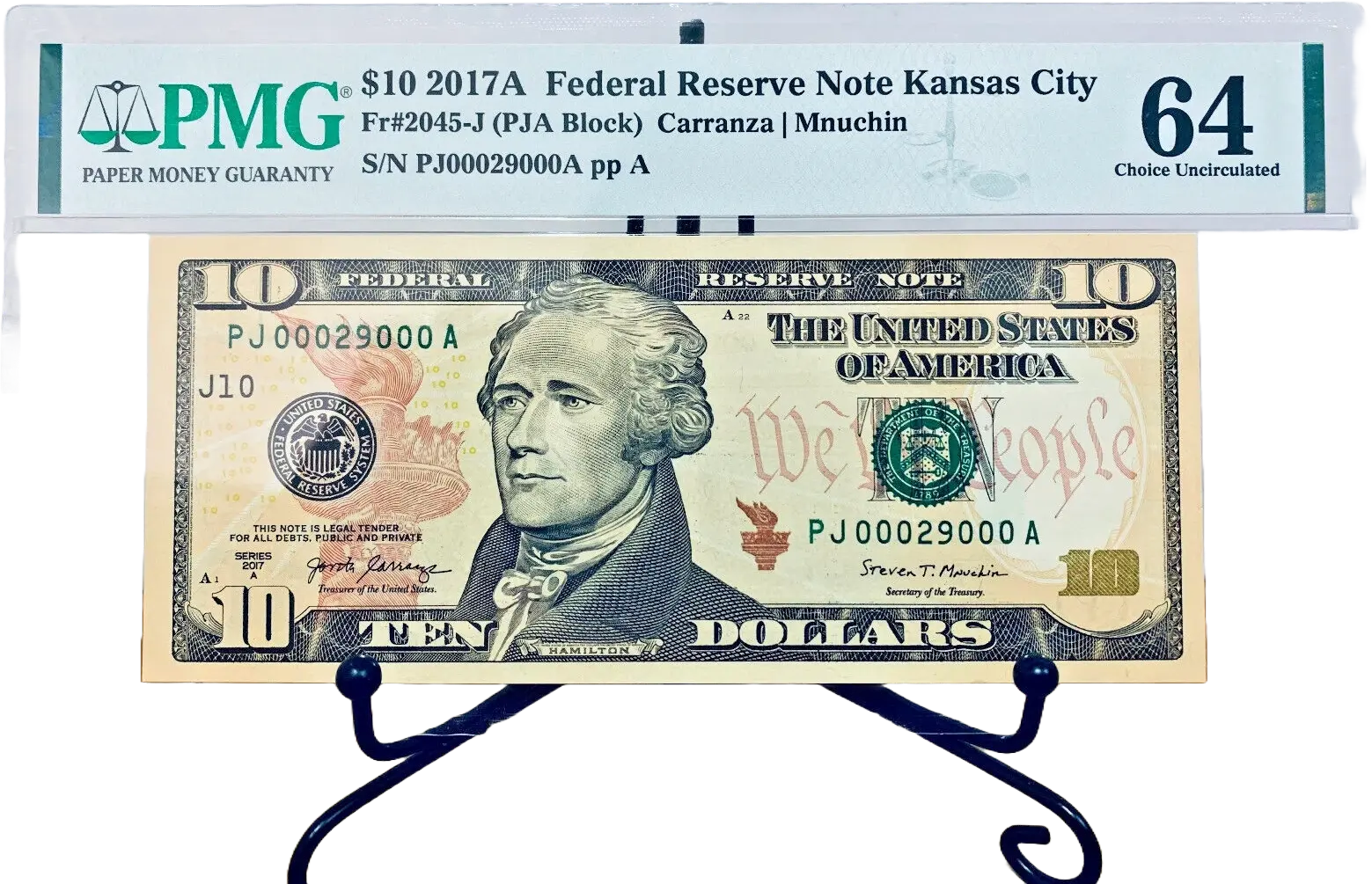 2017-A $10 FRN PMG 67EPQ Fancy LOW 5 DIGIT Serial #PJ00029000A with Bonus Note Coin Hub