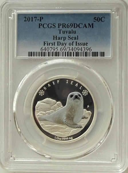 2017 Tuvalu 50 Cents Polar Babies Harp Seal – ½ oz .999 Silver Proof – PCGS PR69DCAM Heritage Pastime