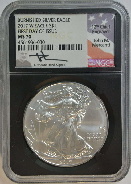 2017-W Silver Eagle Signature Series Burnished MS70 First Day Issue – Scarce NGC Perfect Coin Heritage Pastime