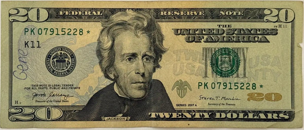 2017A $20 Federal Reserve Star Note – Andrew Jackson | PK07915228★ Replacement Note Heritage Pastime