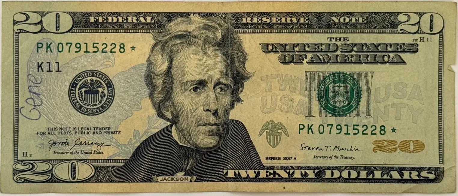 2017A $20 Federal Reserve Star Note – Andrew Jackson | PK07915228★ Replacement Note Heritage Pastime