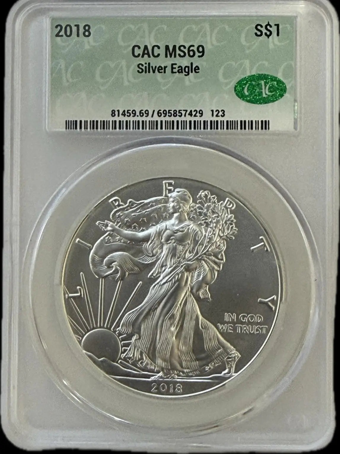 2018 $1 American Silver Eagle – CAC MS69 – Brilliant Uncirculated Premium Grade Heritage Pastime