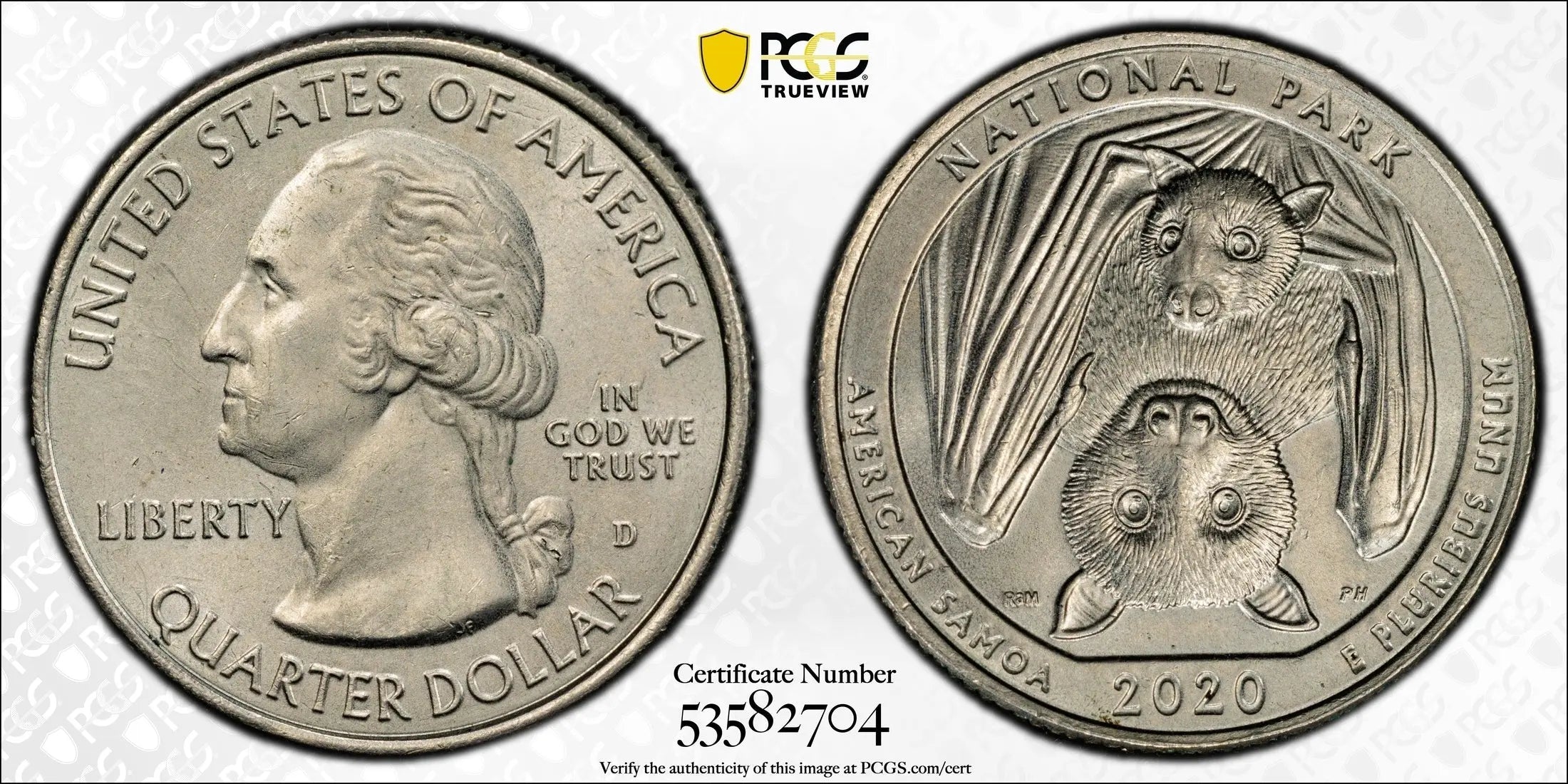 2020-D America the Beautiful Quarter – American Samoa National Park PCGS AU58 | Near Mint State Heritage Pastime