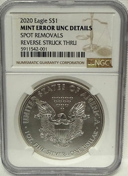 2020 Silver Eagle $1 Mint Error UNC Details – Spot Removals & Reverse Struck-Thru