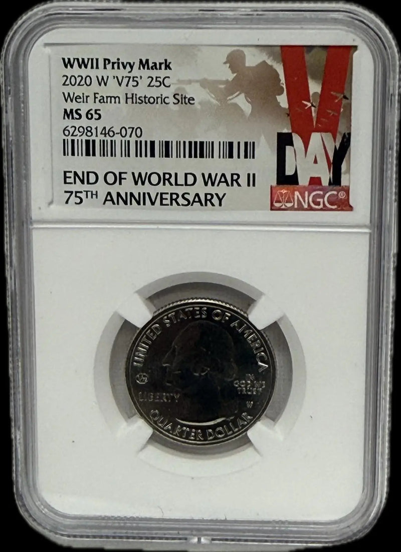2020-W WWII V75 Weir Farm Historic Site 25-Cent Silver Coin – MS65, Limited Edition Privy Mark Heritage Pastime