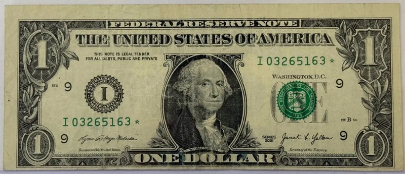 2021 $1 Federal Reserve STAR Note – Yellen/Malerba Signatures – Replacement Note Heritage Pastime