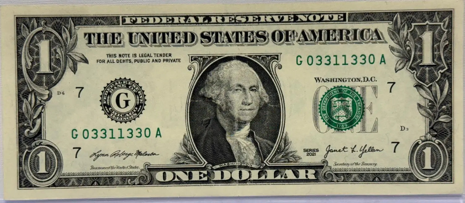 2021 $1 Radar Serial #G 03311330 A Coin Hub